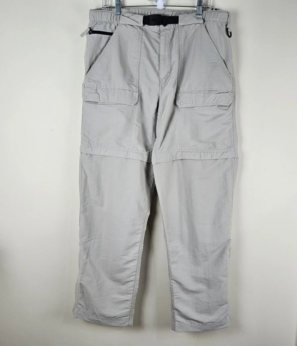 The North Face Men Convertible Hiking Cargo Pants 36X32 Khaki Size Large Zip-Off